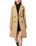 Sukany Women's Winter Wool Blend Coat Notched Collar Double Breasted Lapel Mid Long Jacket Outwear Camel S