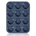 SUPER KITCHEN Large Muffin Tray 12 Cup Silicone Muffin Pan, Non-Stick Muffin Cupcake Tin, Baking Mould for Muffins or Cupcakes, Bakeware 33 x 25 x 3 cm (Grey)