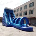 Super Long Colorful Inflatable Water Slide Summer Plays , 18oz Pvc Inflatable Kids Water Slide With Pool