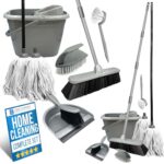 Sweeping Brush Indoor Cleaning Kit Set - Indoor Broom Soft Bristle, Dustpan and Brush Set, 2 Pack Refill Mop and Bucket, Scrubbing Brush & Dish Brush for All Around Home & Kitchen Use