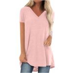 Swing Tops For Women Long Tops To Wear With Leggings O Neck Short Sleeve Tops Solid Color T-shirt Longline Tops Plus Size Tees Summer Plus Size Shirt Blouse Tops For Women Uk Plus Size 20 Pink 4XL