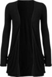 SXME MIGHT SAY Women's Casual Pocket Cardigan, Long Sleeve, Open Front, Waterfall Mid-Length, UK Plus Size (UK, Numeric, 8, 26, Regular, Regular, XXL (20-22), Black)