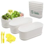 SYITCUN Window Planter Box Indoor 5 Sets,Plant Window Box with Tray,Rectangle Planter Small with Drain Hole,Plastic Plant Pot for Home Garden Modern Decorative