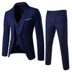Today's Deals Mens Suits 3 Pieces Blazer Trousers and Waistcoat Classic Formal Business Wedding Suits Male Slim Fit Checked Suit Waistcoat Pants Three Piece Suit Navy