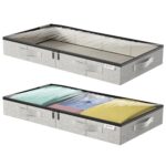 Underbed Storage Bags, Under Bed Storage Box with Reinforced Handle and Lid, Sturdy Sidewalls/Bottom for Clothes, Duvets, Comforters, Blanket, Bedding Thick Fabric with Clear Window, 2Pack