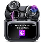 VEKJ Wireless Earbuds with Smart Touch Screen, Mini Sleep Earbuds Bluetooth 5.4 Headphones In Ear with Noise Cancelling Mic, 48H Bass Stereo Ear Buds, 5 EQ Modes/IP7 Waterproof Earphones Black