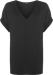 WearAll Women's New Plus Size Womens Short Turn Up Sleeve Baggy Plain Top Ladies V-Neck T-Shirt - Black - 16-18