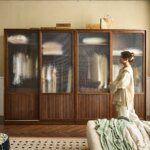 Women Glass Doors Wardrobes Wooden Storage Drawers Clothes Cabinets Closet Bedroom Organizer Portable Armario De Ropa Furniture