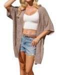 Women's Crochet Lightweight Cardigans Summer Beach Kimonos Cardigans Boho Short Batwing Sleeve Solid Loose Fit Open Front Outwear Khaki L