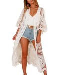 Women’s Lace Kimono Swimsuit Cover Up Beachwear Bikini Coverup Long Sheer Floral Bathing Suit Summer Holiday Beach Dress