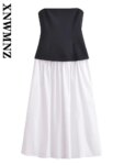 XNWMNZ 2025 Summer Lady Hipster Sleeveless Top Strapless dress Evening Party Woman slash neck Collar Midi Skirt zipper Dresses