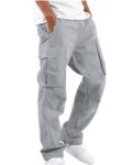 YAOHUOLE Mens Casual Cargo Pants Lounge Cargo Trousers Work Pants Solid Color with Pocket Gray M