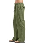 YAOHUOLE Men's Solid Colors Linen Pants Relaxed Fit Casual Pants Straight Legs Trousers Army Green L