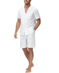 YAOHUOLE Men's White XXL Cotton Linen Shirt and Shorts Set