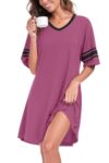 YVH Women's Nightdresses Nightshirt V Neck Nightwear Casual Nighties Sleepwear Short Sleeve Nightgown Night Dress Loungewear Pajama, Mauve, XXL
