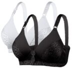 2PCS Womens Lace Bra UK Seamless Comfort Bras Padded Ladies Tops Plus Size Underwear Sports Bra with Adjustable Strap Bralettes Wireless Wrap Bras Comfortable Full Coverage Brassiere