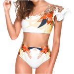 2 Piece Bathing Suit Womens Swimming Costumes Sale Clearance Women Sexy Bead Stripes Wireless One-shoulder Tummy Control High Waist Swimsuit Summer Push Up Swimwear