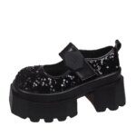 8CM Women's High Platform Leather Shoes New Spring Heels Chunky Sneakers Female Lace-up Metal Bling Loafers Walking Shoes Woman