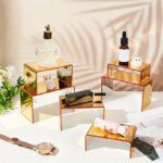Acrylic Display Risers Golden Acrylic Shelf Riser Counter Storage Holder Three Sizes Collection Organiser For Cabinet Home Cafe
