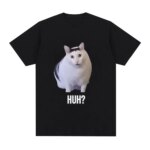 Cat Saying Huh? Funny Meme T-shirt Women Breathable Short Sleeve Oversized T Shirts Fashion Harajuku Tee Shirt