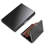 Credit Card Holder Card Wallet Metal Card Holder Wallet RFID Blocking Brushed Stainless Steel Minimalist and Ultra Light Bank ID Card Holder Case Box with 6 PVC Slots Pocket Purse for Men Women