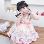 Girls Spanish Cartoon Print Backless Suspenders Dresses Toddler Princess Lolita Ball Gown Infant Birthday Clothes Baby Baptism