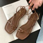 New 2025 Summer Gladiator Women Sandals Fashion Elegant Narrow Band Clip Toe Shoes Ladies Comfort Flats Beach Sandalias