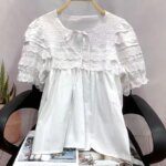 OCEANLOVE Lace Shirts&blouses Women Tops Puff Sleeve Solid Spring Summer Vintage Blusas Mujer Elegant Korean Fashion Camisas