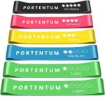 PORTENTUM Resistance Bands [Set of 6] Skin-Friendly Resistance Fitness Exercise Loop Bands with 5 Different Resistance Levels - Carrying Case Included - Ideal for Gym, Home, Yoga, Training