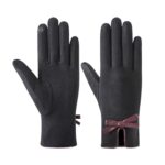 SAUTRV Women's Warm Gloves Autumn And Winter Warm Bow Outdoor Cycling Driving Gloves Gloves Mittens (Black, One Size)