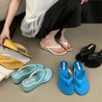 Shoes Women Slippers Summer Rubber Flip Flops Beige Heeled Sandals On A Wedge Slides Low Soft Hawaiian Black Scandals Silk Fabr