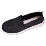 Women's Knitted Slip-On Flat Loafer Mesh Orthotic Round Toe Breathable Hollow Out Footwear Non Slip Lightweight Walking Shoes Comfortable Working Sneakers Casual Dressing Slides (Black, 4)