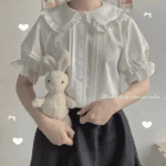 Zoki Japanese Sweet Women Blouses Lolita Style White Kawaii Peter Pan Collar Jk Shirt Cute Preppy Ruffle Puff Short Sleeve Tops