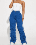 2024 New Women's Stretch Boot Cut Jeans Fashion Slim Fit Hip-Lifting Plus-size lay-up straight-leg pleated mopping jeans