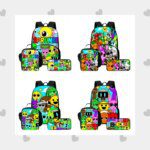 3Pcs Set Child School Backpack with Front Pouch ,Lunch Bags ,Pencil Bags for Aged 5-10,Cartoon Sprunki School Bags for Boy Girl