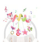Baby Car Seat Toys 3-6 Months Stroller Toys Infant Fox Spiral Hanging Plush with Music Box BB Squeaker and Rattles Activity Gift