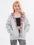 Korean Sle Oversized Mid-Length Fce Hoodie Women's Thiened Street Sle Zipper Cardigan Coat Casual Lazy Sle