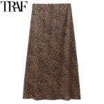 TRAF Women's Skirts Vintage Animal Print Skirt Woman Autumn High Waist Long Skirts For Women Retro Elegant Female Leopard Skirt