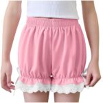 UK Girls Shorts Toddler Lolita Bloomers Ruffled Pumpkin Bloomers Shorts Lace Up Lantern Biker Dance Short Trousers stretchly Cute School Uniform Holiday #01Pink 6-7 Years