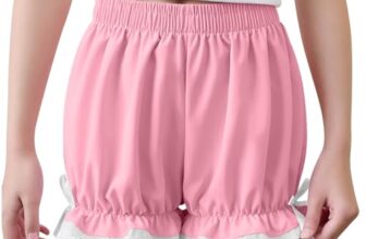 UK Girls Shorts Toddler Lolita Bloomers Ruffled Pumpkin Bloomers Shorts Lace Up Lantern Biker Dance Short Trousers stretchly Cute School Uniform Holiday #01Pink 6-7 Years
