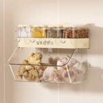 Wall-mounted Condiment Jar Storage Rack Space-saving Durable Kitchen Organizer Rack Plastic Ginger Garlic Storage Box Bathroom