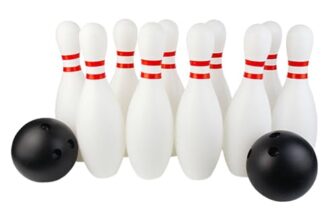 Wooden Vintage Children's Bowling Toy Set Kindergarten Boys Sports Baby Large Indoor And Outdoor Sports 10 Bottles 2 Cubes for Kids Build (White, One Size)