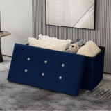 AKH HOUSEWARE 76 x 38cm Ottoman Storage Box with Lid Foot Bedside Stool for Bed Room, Living Room Furniture Velvet Storage Bench Toy Storage Box Ottoman Stool Seat (Navy Blue, 38 x 76 cm) – Storage ottoman