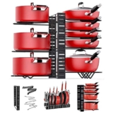 ARVINKEY Pot Rack Organizers, 8 Tiers Pan Organizer Rack for Cabinet, Adjustable Pot Lid Holders & Pan Rack With 3 DIY Methods for Kitchen Counter – Pan organizer