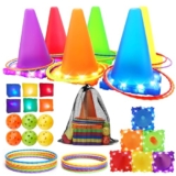 Bean Bag Toss Game Toys – Light Up 3 in 1 Carnival Games Set, Cones Bean Bags Ring Toss, Garden Game Indoor Outdoor Throwing Games for Family Activity, Gifts for Age 3+ Years Old Girls Boys Toddlers – Garden games set