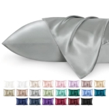 Bedsure Satin Pillowcase for Hair and Skin – Similar to Silk Pillowcase, Cooling Pillow Cases 2 Pack with Envelope Closure, Gifts for Women, Queen & Standard Size 50×75 cm, Grey – Silk pillowcase