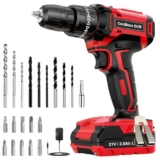 Cordless Drill 21V, LEEIKOO Electric Drill 42N.m, 25+3 Torque Set, 2-Speed, LED Light, 2.0AH Battery, 24PCS Cordless Hammer Combi Set for Home and Garden DIY Project – Red – Cordless drill
