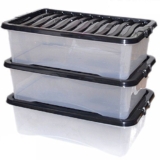 CrazyGadget® 32L 32 Litre Large Big Plastic Underbed Storage Clear Box Strong Stackable Container – Made In U.K. – Pack of 3 – Plastic storage boxes