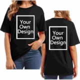 Create Your Own Black T Shirt – Womens Plus Size Custom T Shirt Printing Front and Back – Personalised Summer Oversized Short Sleeve Loose Tops – Plus size printed T-shirt