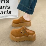 Best Sale on CRLAYDK Women’s Platform Heel Mules Casual Buckle Shoes Closed Toe Backless Slip On Walking Increase Height Wedge Slippers – Only 30.49!